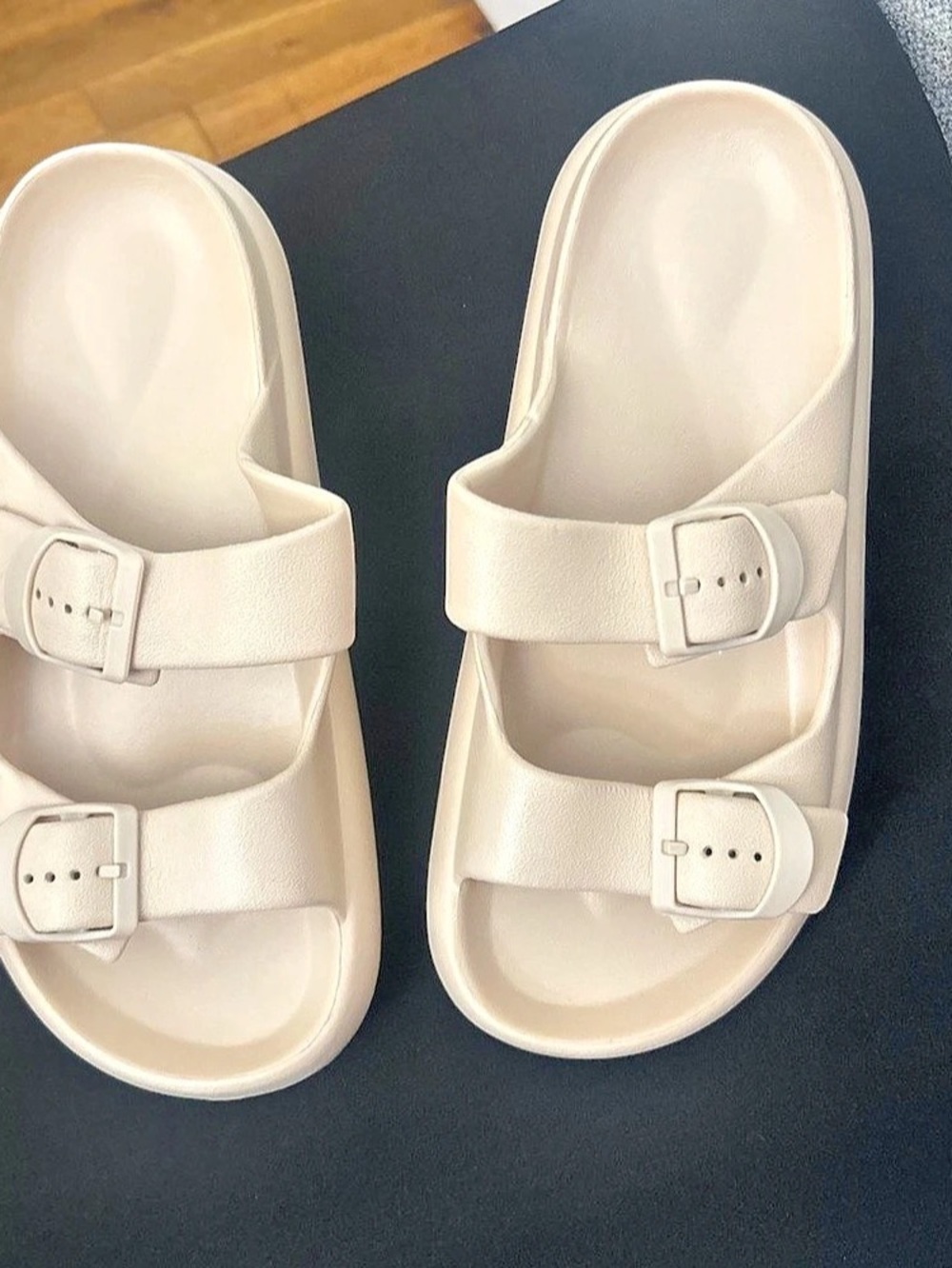 Double-Buckle Sandals in Cream